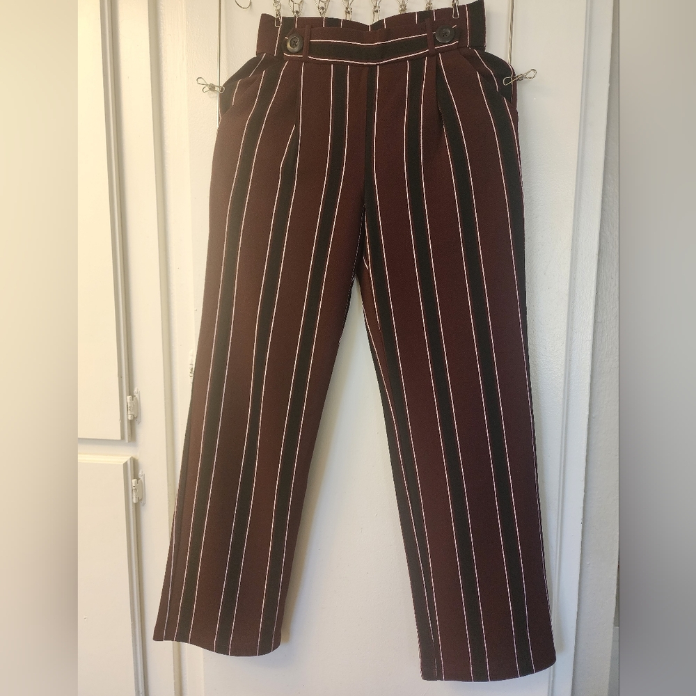 Striped Brugundy Straight Leg Pants